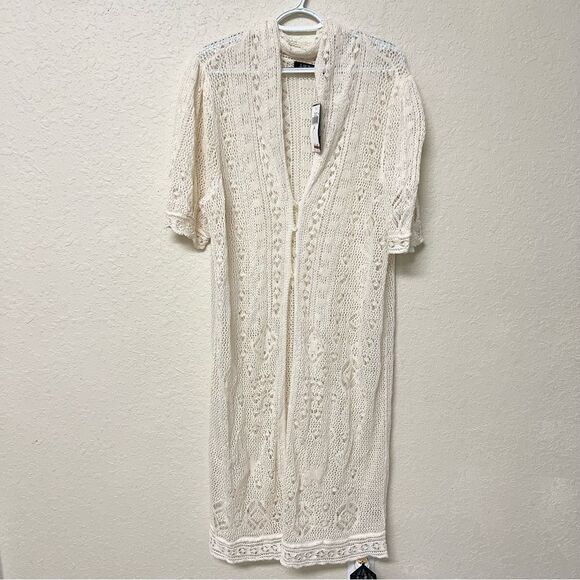 NWT Lauren Ralph Lauren Black Label Biege Linen Long Cardigan Crochet Size 2X - Picture 1 of 8